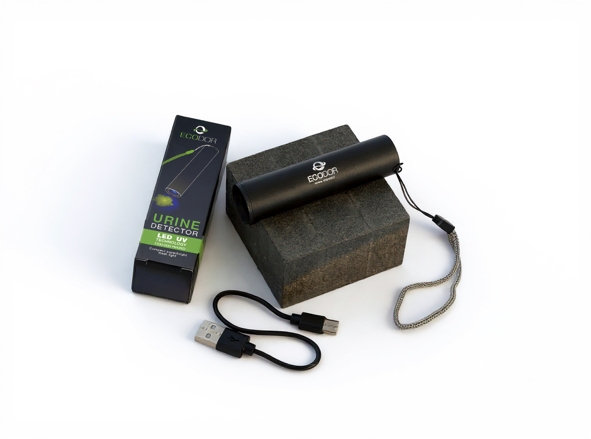 Ecodor EcoLight újratölthető UV‑vizeletdetektor az asztalra helyezve